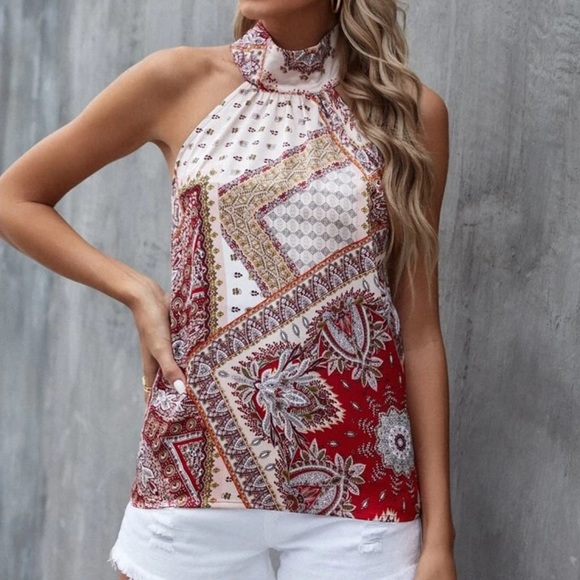 Boho paisley print button back halter top - Picture 8 of 16